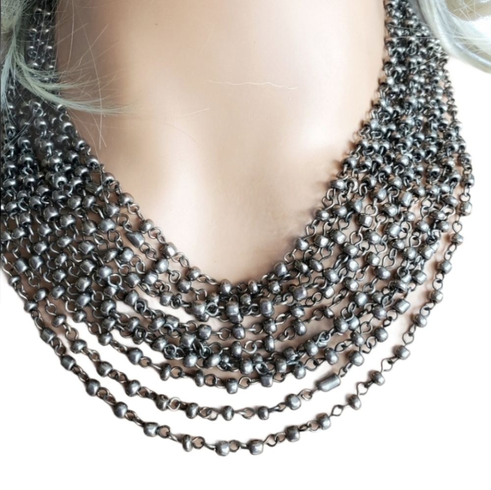 Multi Strands Gunmetal industrial beaded Necklace 18" *